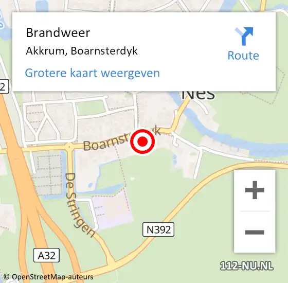 Locatie op kaart van de 112 melding: Brandweer Akkrum, Boarnsterdyk op 20 mei 2022 18:43
