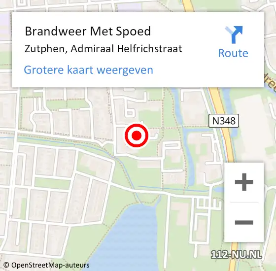 Locatie op kaart van de 112 melding: Brandweer Met Spoed Naar Zutphen, Admiraal Helfrichstraat op 20 mei 2022 19:01