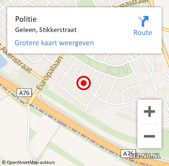 Locatie op kaart van de 112 melding: Politie Geleen, Stikkerstraat op 20 mei 2022 19:03