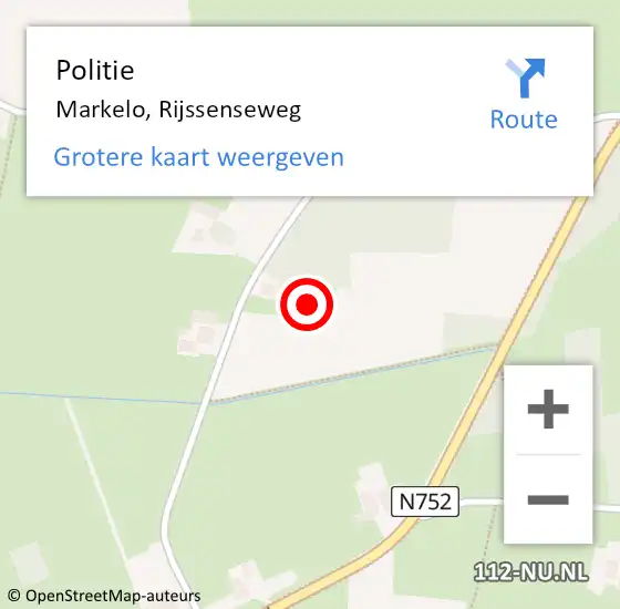 Locatie op kaart van de 112 melding: Politie Markelo, Rijssenseweg op 20 mei 2022 19:45