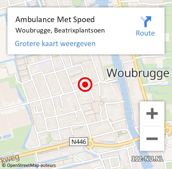 Locatie op kaart van de 112 melding: Ambulance Met Spoed Naar Woubrugge, Beatrixplantsoen op 20 mei 2022 19:52