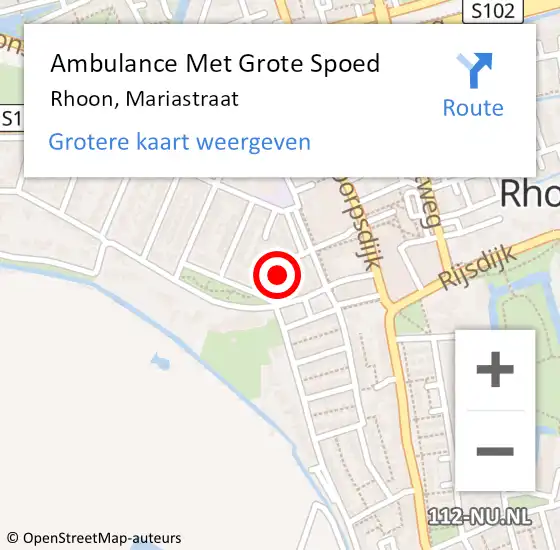 Locatie op kaart van de 112 melding: Ambulance Met Grote Spoed Naar Rhoon, Mariastraat op 20 mei 2022 20:12