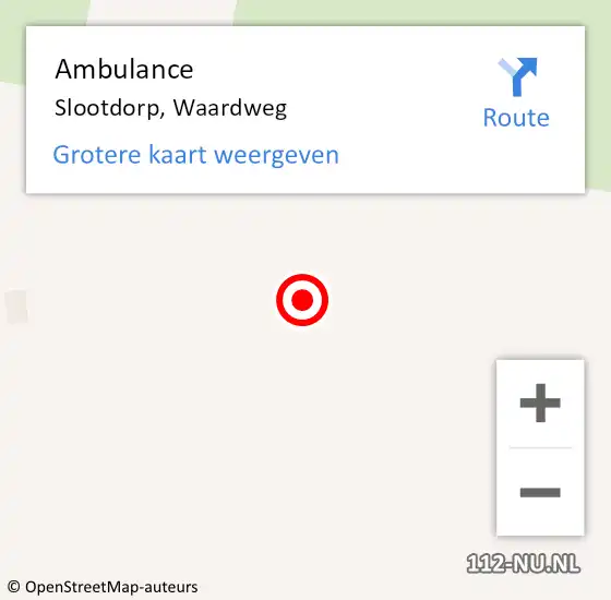 Locatie op kaart van de 112 melding: Ambulance Slootdorp, Waardweg op 20 mei 2022 20:22