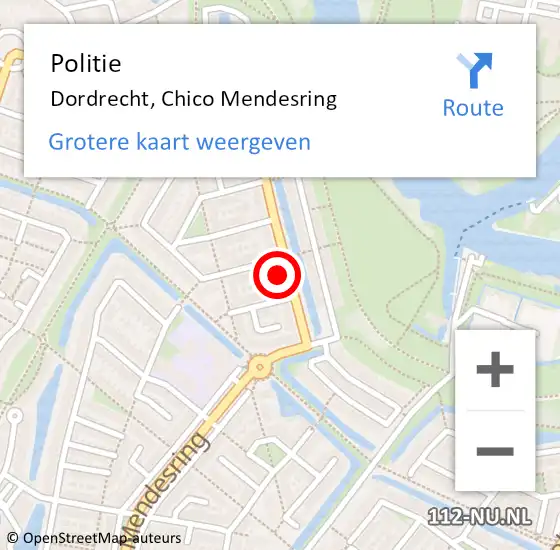 Locatie op kaart van de 112 melding: Politie Dordrecht, Chico Mendesring op 20 mei 2022 20:31