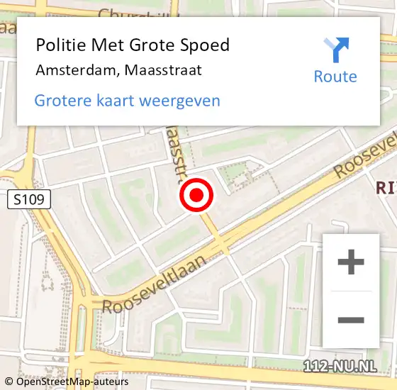 Locatie op kaart van de 112 melding: Politie Met Grote Spoed Naar Amsterdam, Maasstraat op 20 mei 2022 21:37