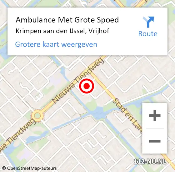 Locatie op kaart van de 112 melding: Ambulance Met Grote Spoed Naar Krimpen aan den IJssel, Vrijhof op 20 mei 2022 22:27