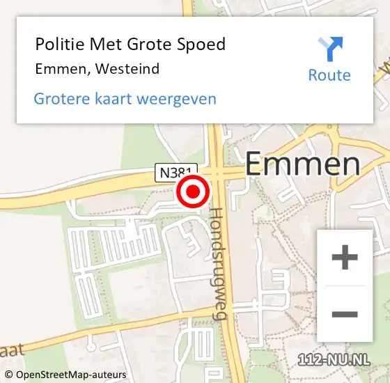 Locatie op kaart van de 112 melding: Politie Met Grote Spoed Naar Emmen, Westeind op 20 mei 2022 22:36
