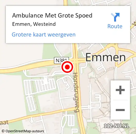 Locatie op kaart van de 112 melding: Ambulance Met Grote Spoed Naar Emmen, Westeind op 20 mei 2022 22:40