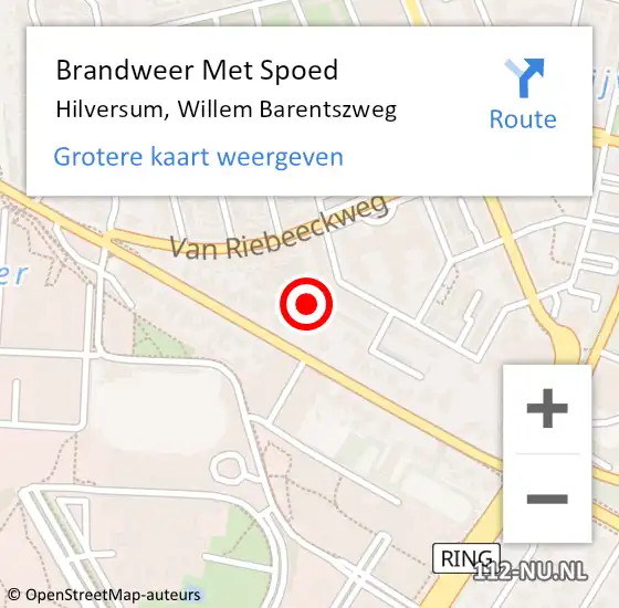 Locatie op kaart van de 112 melding: Brandweer Met Spoed Naar Hilversum, Willem Barentszweg op 20 mei 2022 22:46