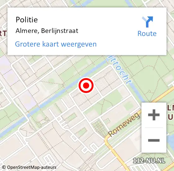 Locatie op kaart van de 112 melding: Politie Almere, Berlijnstraat op 20 mei 2022 23:16