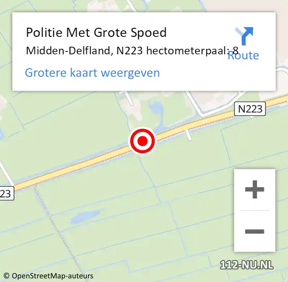 Locatie op kaart van de 112 melding: Politie Met Grote Spoed Naar Midden-Delfland, N223 hectometerpaal: 8 op 20 mei 2022 23:22