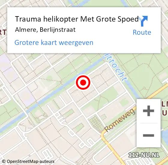 Locatie op kaart van de 112 melding: Trauma helikopter Met Grote Spoed Naar Almere, Berlijnstraat op 20 mei 2022 23:23
