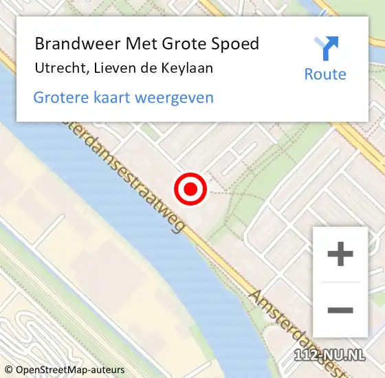 Locatie op kaart van de 112 melding: Brandweer Met Grote Spoed Naar Utrecht, Lieven de Keylaan op 20 mei 2022 23:44