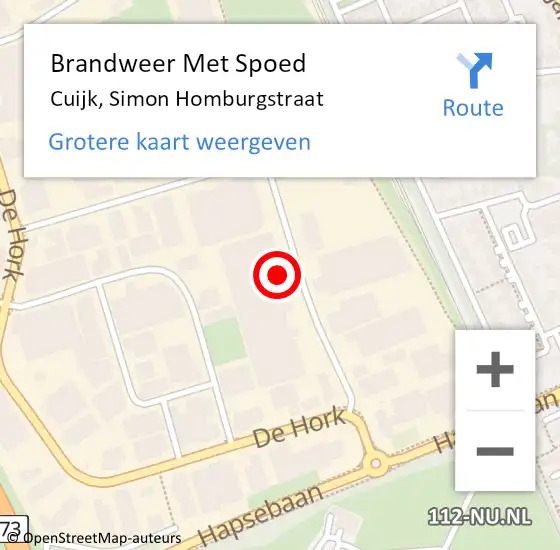 Locatie op kaart van de 112 melding: Brandweer Met Spoed Naar Cuijk, Simon Homburgstraat op 20 mei 2022 23:47