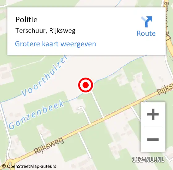 Locatie op kaart van de 112 melding: Politie Terschuur, Rijksweg op 21 mei 2022 00:11