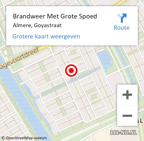 Locatie op kaart van de 112 melding: Brandweer Met Grote Spoed Naar Almere, Goyastraat op 21 mei 2022 00:14