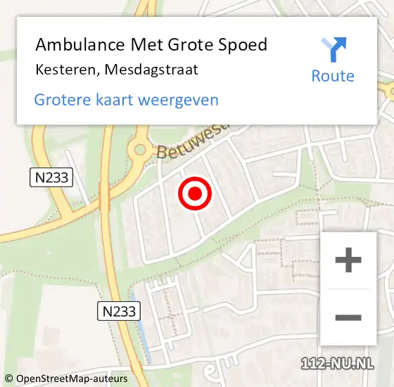 Locatie op kaart van de 112 melding: Ambulance Met Grote Spoed Naar Kesteren, Mesdagstraat op 17 juli 2014 22:53