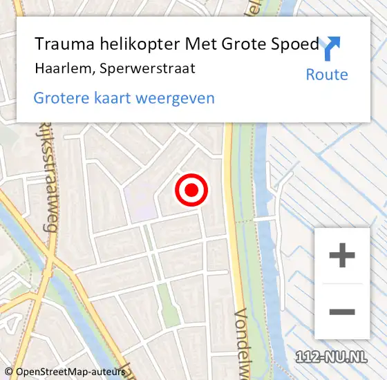 Locatie op kaart van de 112 melding: Trauma helikopter Met Grote Spoed Naar Haarlem, Sperwerstraat op 21 mei 2022 01:48