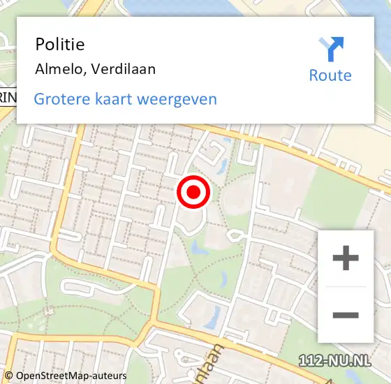 Locatie op kaart van de 112 melding: Politie Almelo, Verdilaan op 21 mei 2022 01:51