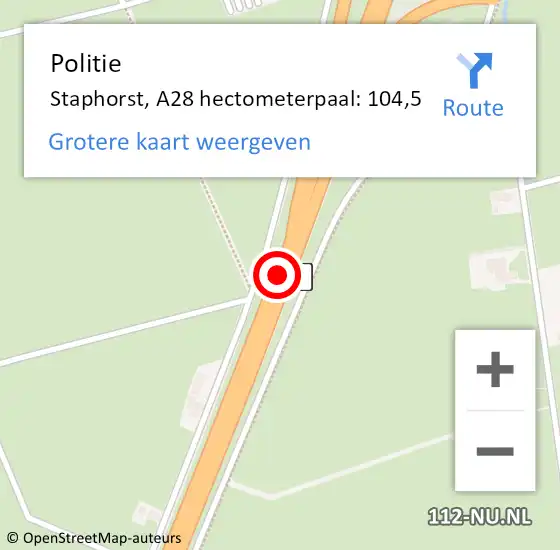 Locatie op kaart van de 112 melding: Politie Staphorst, A28 hectometerpaal: 104,5 op 21 mei 2022 01:54