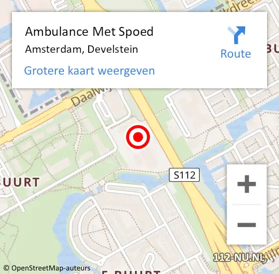 Locatie op kaart van de 112 melding: Ambulance Met Spoed Naar Amsterdam-Zuidoost, Develstein op 21 mei 2022 02:30