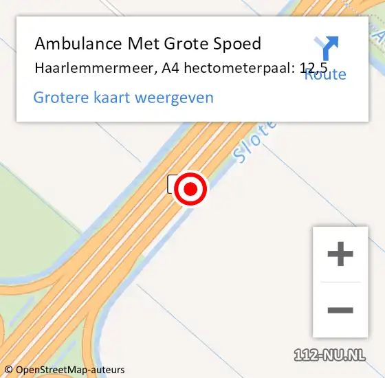 Locatie op kaart van de 112 melding: Ambulance Met Grote Spoed Naar Haarlemmermeer, A4 hectometerpaal: 12,5 op 21 mei 2022 02:35