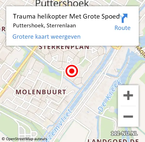 Locatie op kaart van de 112 melding: Trauma helikopter Met Grote Spoed Naar Puttershoek, Sterrenlaan op 21 mei 2022 02:41