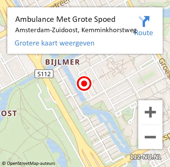 Locatie op kaart van de 112 melding: Ambulance Met Grote Spoed Naar Amsterdam-Zuidoost, Kemminkhorstweg op 21 mei 2022 02:54