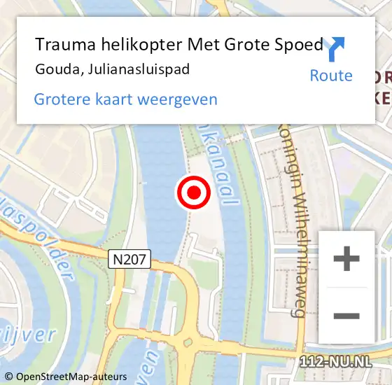 Locatie op kaart van de 112 melding: Trauma helikopter Met Grote Spoed Naar Gouda, Julianasluispad op 21 mei 2022 03:04