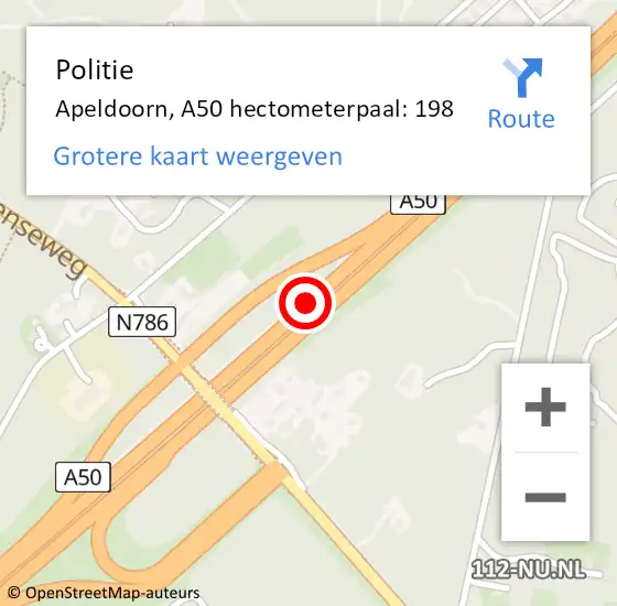 Locatie op kaart van de 112 melding: Politie Apeldoorn, A50 hectometerpaal: 198 op 21 mei 2022 03:10