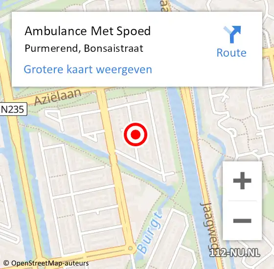 Locatie op kaart van de 112 melding: Ambulance Met Spoed Naar Purmerend, Bonsaistraat op 21 mei 2022 03:18
