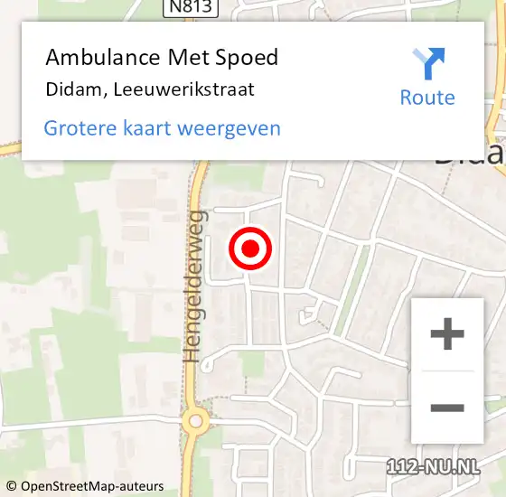 Locatie op kaart van de 112 melding: Ambulance Met Spoed Naar Didam, Leeuwerikstraat op 21 mei 2022 04:16