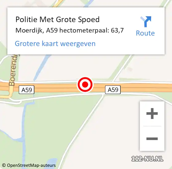 Locatie op kaart van de 112 melding: Politie Met Grote Spoed Naar Moerdijk, A59 hectometerpaal: 63,7 op 21 mei 2022 05:21