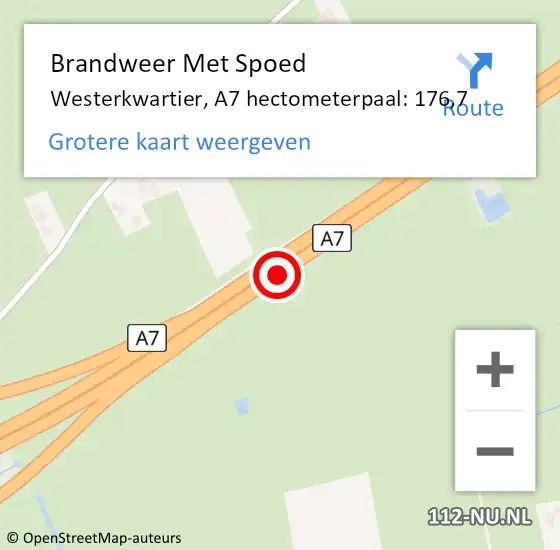 Locatie op kaart van de 112 melding: Brandweer Met Spoed Naar Westerkwartier, A7 hectometerpaal: 176,7 op 21 mei 2022 06:17