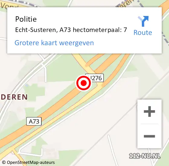 Locatie op kaart van de 112 melding: Politie Echt-Susteren, A73 hectometerpaal: 7 op 21 mei 2022 07:25