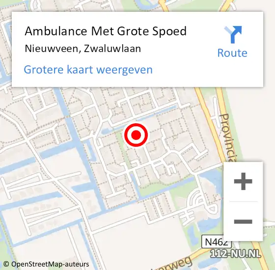 Locatie op kaart van de 112 melding: Ambulance Met Grote Spoed Naar Nieuwveen, Zwaluwlaan op 21 mei 2022 07:58