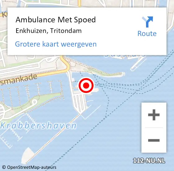 Locatie op kaart van de 112 melding: Ambulance Met Spoed Naar Enkhuizen, Tritondam op 21 mei 2022 08:04