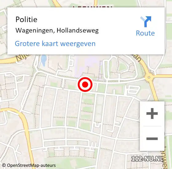 Locatie op kaart van de 112 melding: Politie Wageningen, Hollandseweg op 21 mei 2022 08:31