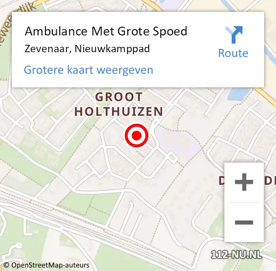 Locatie op kaart van de 112 melding: Ambulance Met Grote Spoed Naar Zevenaar, Nieuwkamppad op 21 mei 2022 08:41