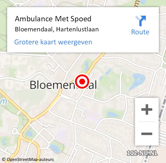 Locatie op kaart van de 112 melding: Ambulance Met Spoed Naar Bloemendaal, Hartenlustlaan op 21 mei 2022 09:04