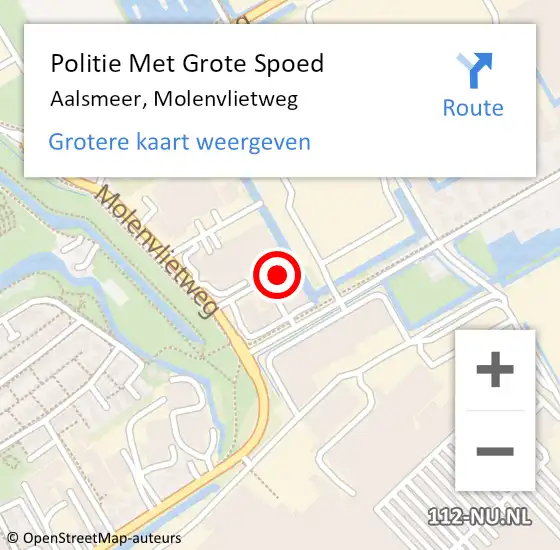 Locatie op kaart van de 112 melding: Politie Met Grote Spoed Naar Aalsmeer, Molenvlietweg op 21 mei 2022 09:39