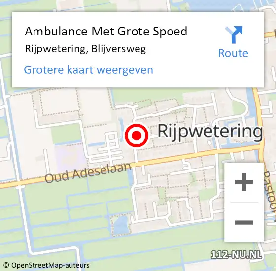 Locatie op kaart van de 112 melding: Ambulance Met Grote Spoed Naar Rijpwetering, Blijversweg op 21 mei 2022 09:43