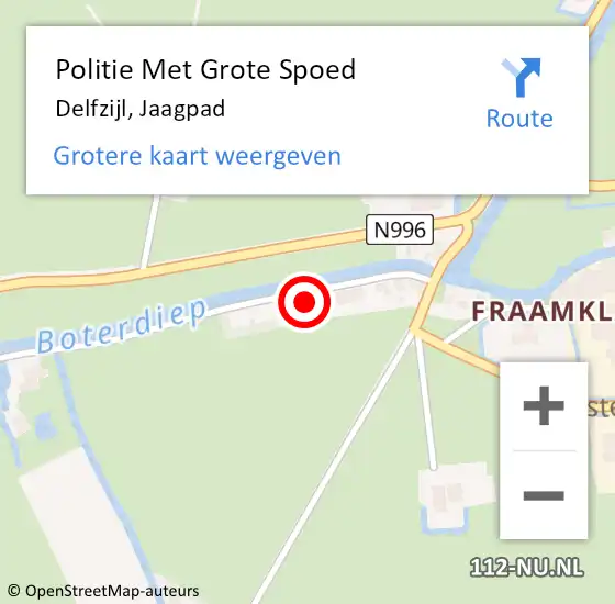 Locatie op kaart van de 112 melding: Politie Met Grote Spoed Naar Delfzijl, Jaagpad op 21 mei 2022 09:44