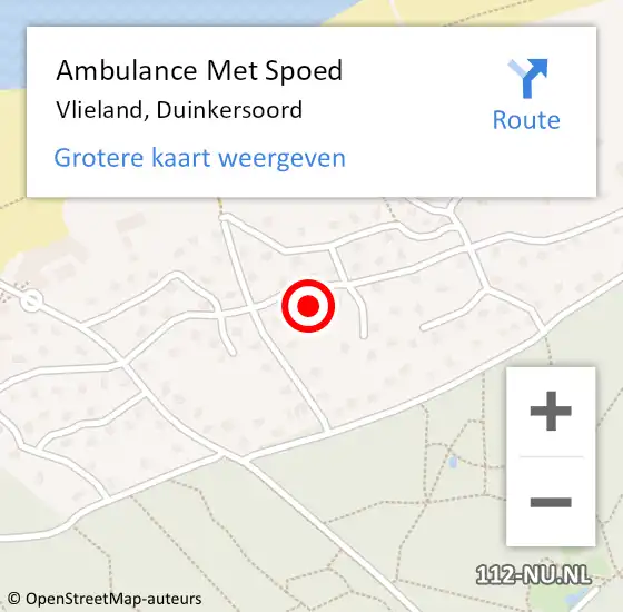 Locatie op kaart van de 112 melding: Ambulance Met Spoed Naar Vlieland, Duinkersoord op 17 juli 2014 23:41