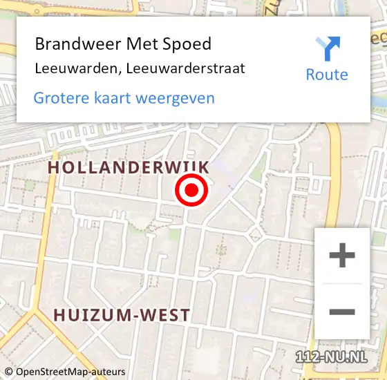 Locatie op kaart van de 112 melding: Brandweer Met Spoed Naar Leeuwarden, Leeuwarderstraat op 21 mei 2022 10:17