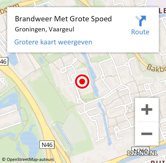 Locatie op kaart van de 112 melding: Brandweer Met Grote Spoed Naar Groningen, Vaargeul op 17 juli 2014 23:51