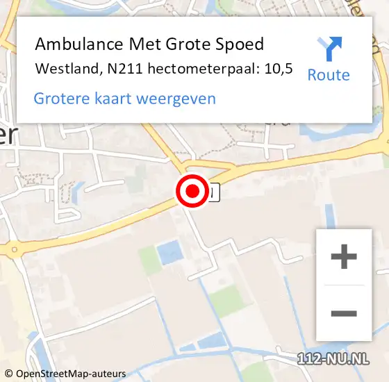 Locatie op kaart van de 112 melding: Ambulance Met Grote Spoed Naar Westland, N211 hectometerpaal: 10,5 op 21 mei 2022 11:02