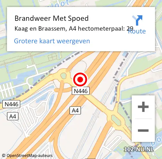 Locatie op kaart van de 112 melding: Brandweer Met Spoed Naar Leiderdorp, A4 hectometerpaal: 29 op 21 mei 2022 11:21