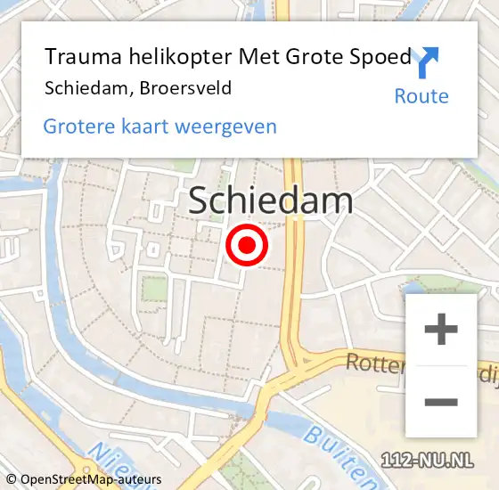 Locatie op kaart van de 112 melding: Trauma helikopter Met Grote Spoed Naar Schiedam, Broersveld op 21 mei 2022 11:23