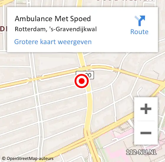 Locatie op kaart van de 112 melding: Ambulance Met Spoed Naar Rotterdam, 's-Gravendijkwal op 21 mei 2022 11:29